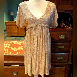 Gold sequin dress with pockets. Size L. By Mustard Seed.